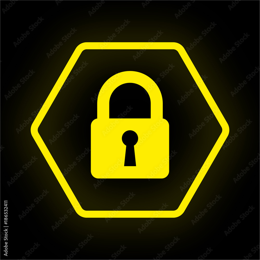 Neon Button Polygon - Schloss - Sicherheit Neon Button Polygon - Schloss - Sicherheit