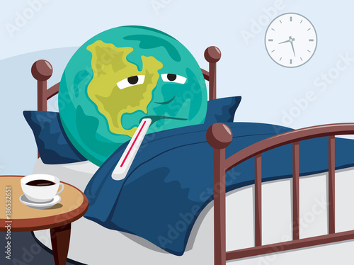 Planet Earth is sick. Caring for the planet. Simple cartoon vector illustration.