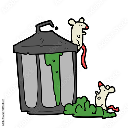 cartoon old metal garbage can with mice