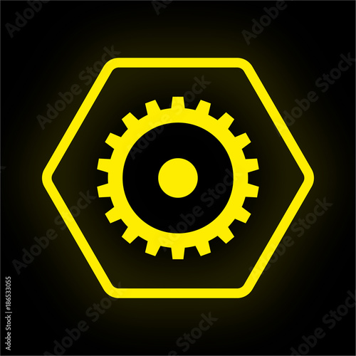 Neon Button Polygon - Zahnrad - Systemeinstellungen
