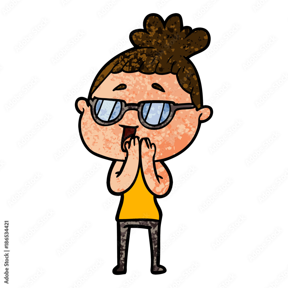 cartoon happy woman wearing spectacles