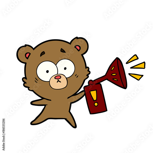 anxious bear cartoon with air horn