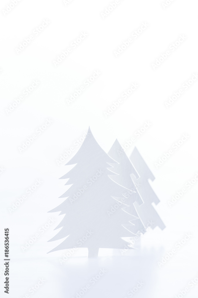 white paper christmas trees, isolated on white