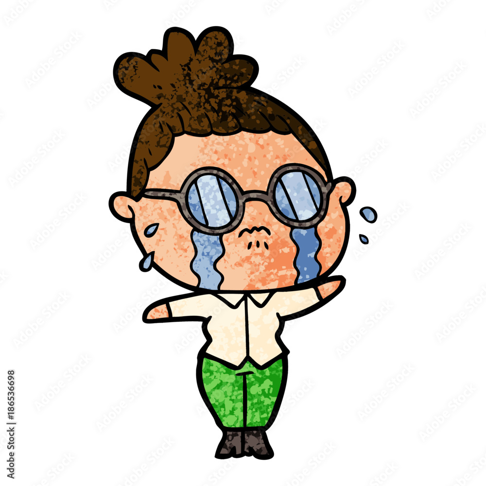 cartoon crying woman wearing spectacles