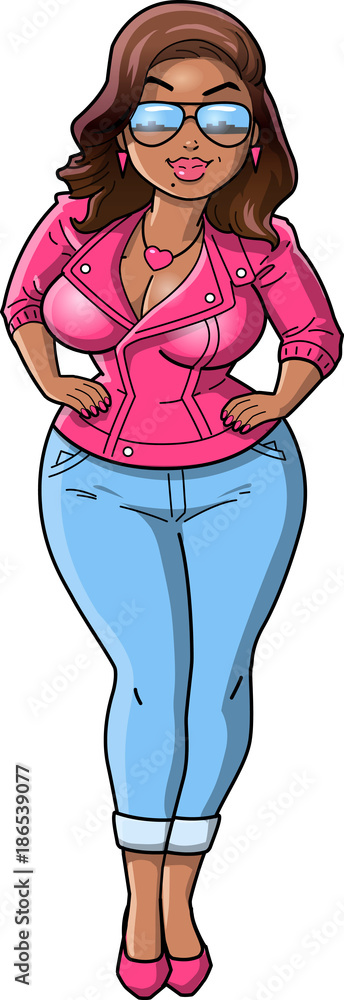 Sexy Black curvy BBW woman cartoon Pink Leather Jacket clipart Stock  Illustration | Adobe Stock