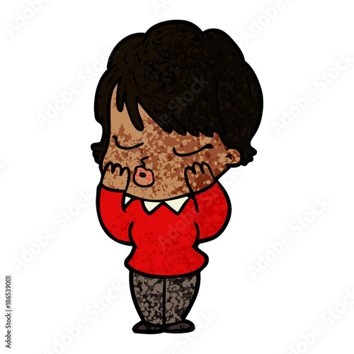 cartoon woman with eyes shut