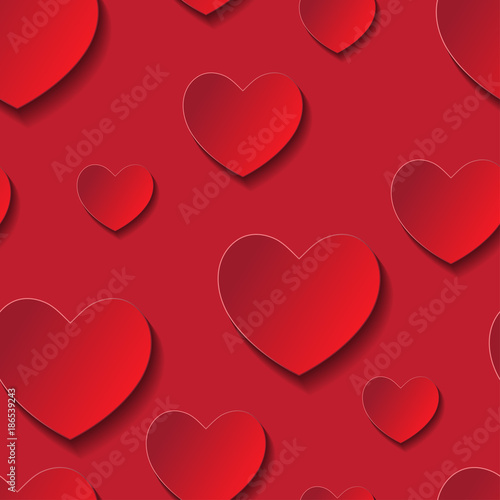 Valentine s day seamless abstract romantic background with cut paper hearts. Vector illustration. Paper hearts cut from paper. International holiday of lovers.