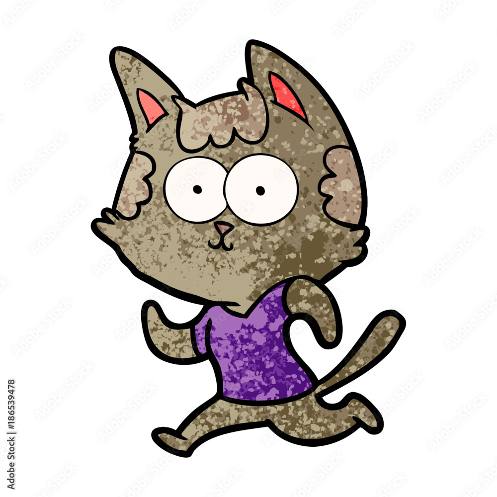 happy cartoon cat jogging