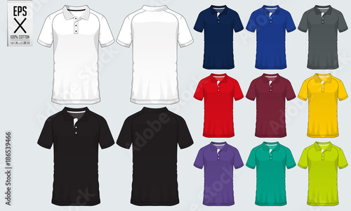 Polo t shirt sport design template for soccer jersey, football kit or sport club. Sport uniform in front view and back view. T-shirt mock up for sport club. Vector Illustration.