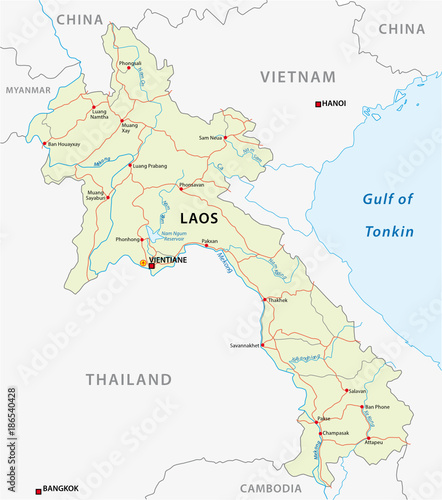 Road vector map of Lao People`s Democratic Republic