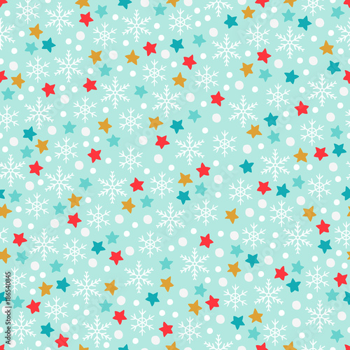 Wallpaper Mural Christmas seamless pattern with stars and snowflakes on light background Torontodigital.ca