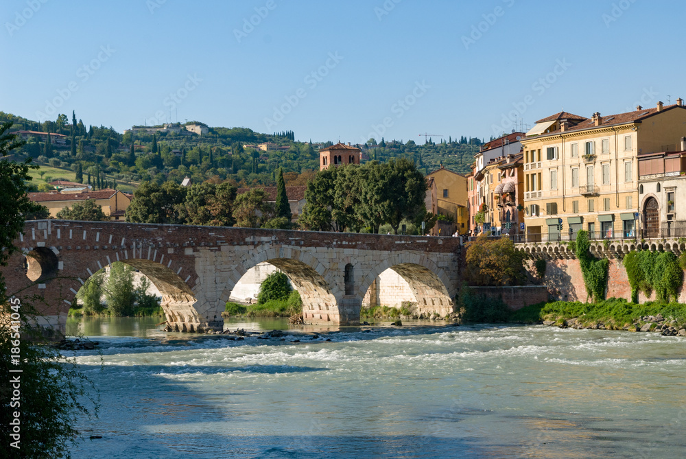 Stone bridge accross the river Adige in Verona