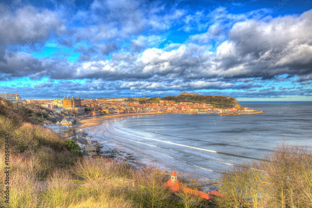 Scarborough England uk seaside town and tourist destination in colourful hdr