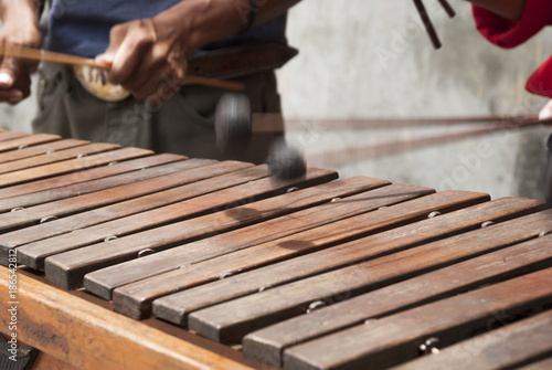National instrument of Guatemala made with Hormigo, Platymiscium dimorphandrum wood the marimba keyboard. 