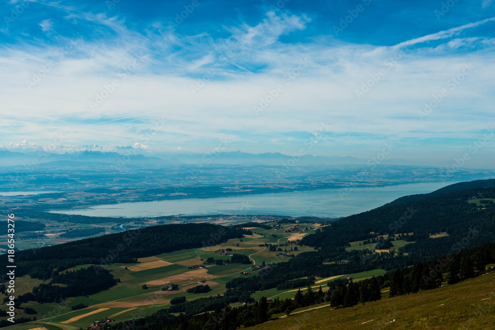 Lake Biel in the Swiss canton of Bern, view from Chasseral mountain. Switzerland.