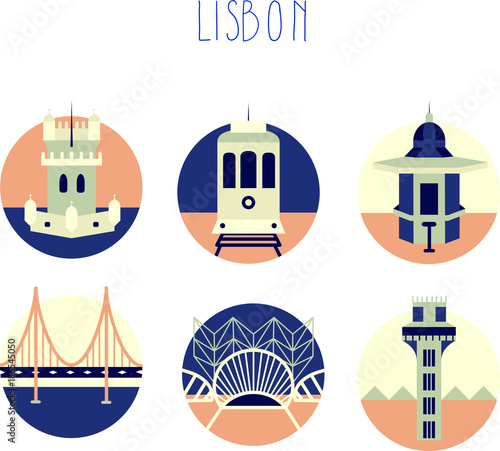 Lisbon, Portugal icon set flat design