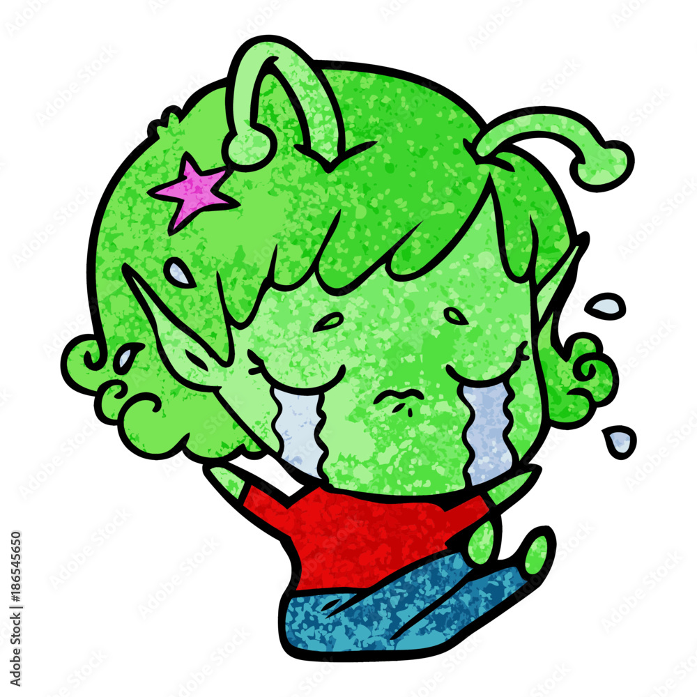 Fototapeta premium cartoon crying alien girl
