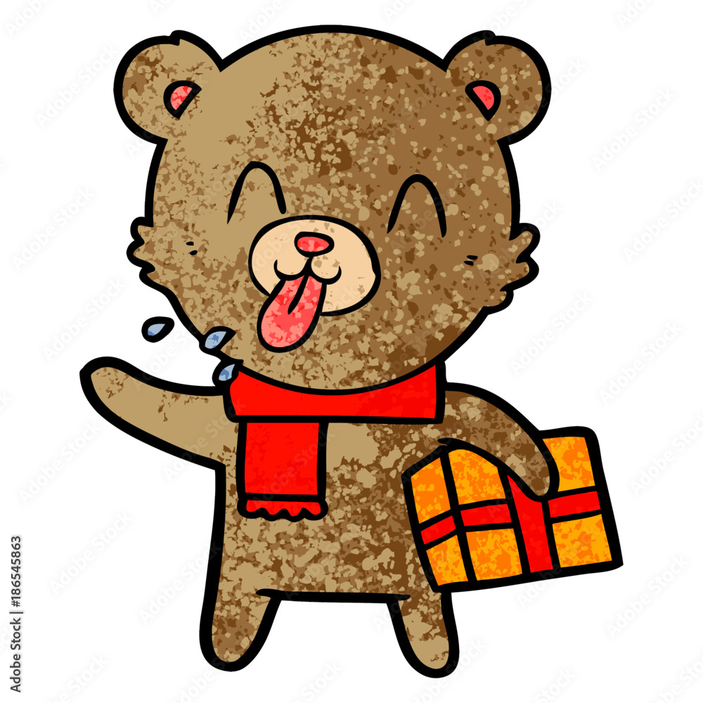 rude cartoon bear with present rude cartoon bear with present