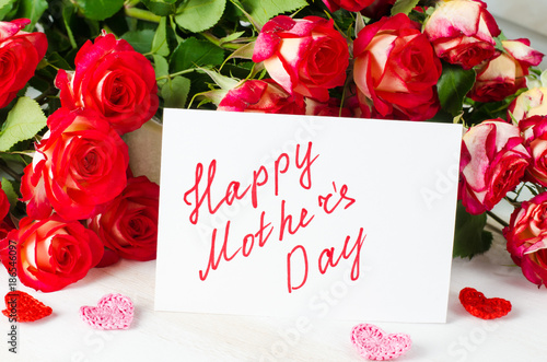 Happy Mother's Day Concept-- Post card with roses.