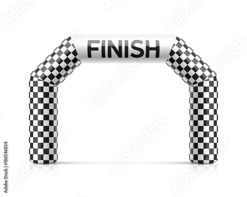 Inflatable finish line arch illustration. Inflatable archway template with checkered flag