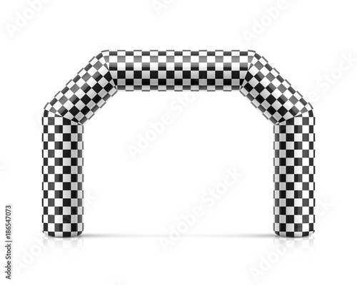 Inflatable finish line arch illustration. Inflatable archway template with checkered flag