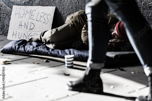 Street person in sleeping-bag