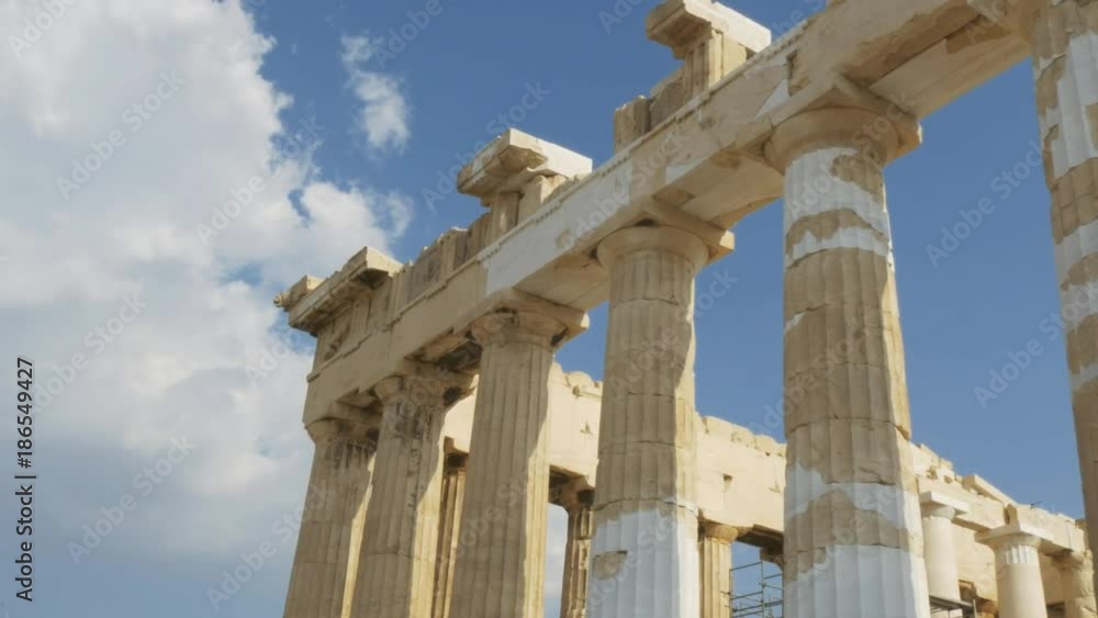 3 axis gimbal shot walking past columns of the parthenon in athens, greece 3 axis gimbal shot walking past columns of the parthenon in athens, greece