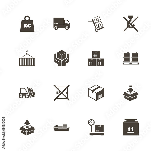 Cargo icons. Perfect black pictogram on white background. Flat simple vector icon.