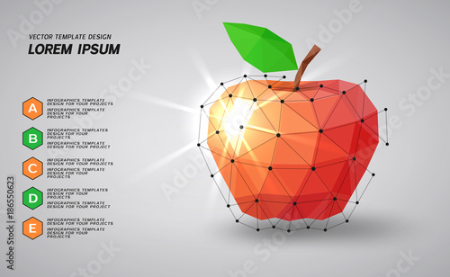 Low poly red apple on gray background