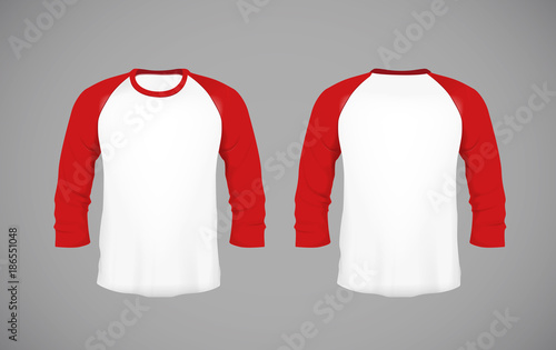Men's slim-fitting long sleeve baseball shirt. Red Mock-up design template for branding.