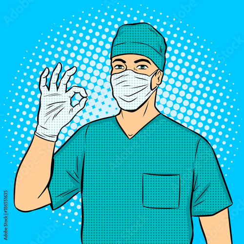 Doctor shows ok gesture pop art vector