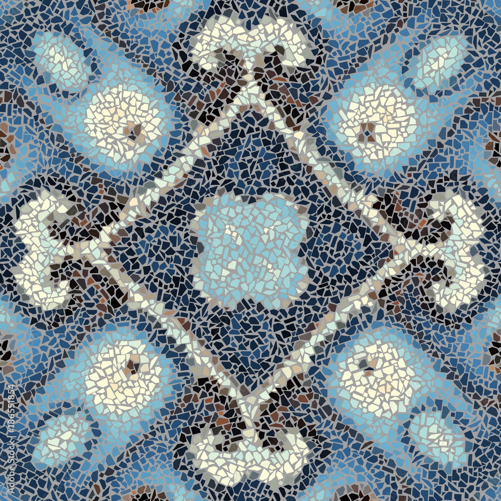 Seamless background pattern. Irregular decorative geometric mosaic art tile pattern from uneven broken pieces. Seamless background pattern. Irregular decorative geometric mosaic art tile pattern from uneven broken pieces.