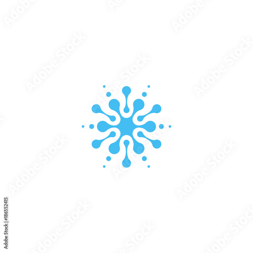 Blue abstract water drop icon. Isolated splash shape logo, unusual star sillhoutte symbol.