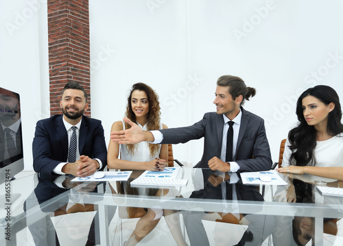 business team discussing a new presentation