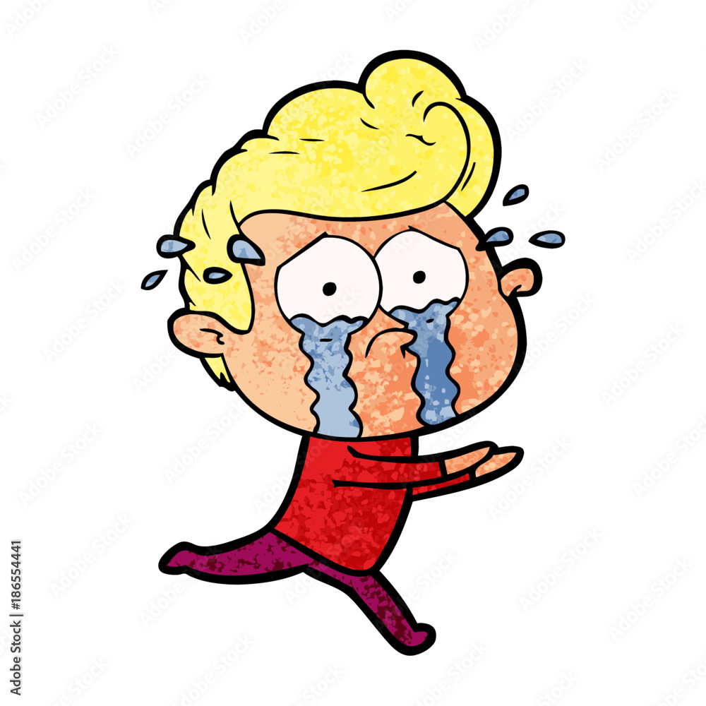 cartoon crying man running