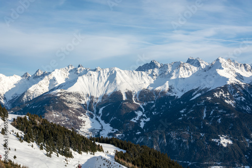 View on snowy mountains in Austria in winter