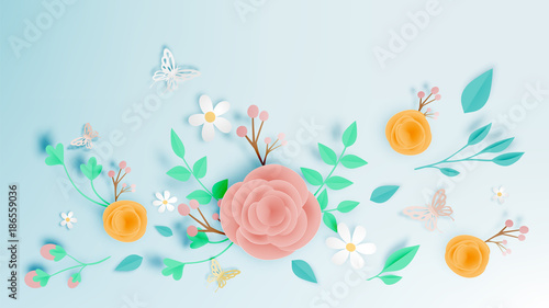 Beautiful floral paper art with butterfly