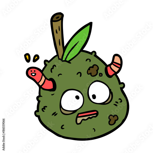 cartoon rotting old pear with worm