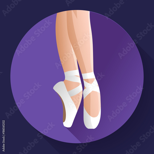 Ballet icon White pointes female ballet shoes flat Vector illustration of gym ballet shoes standing on tiptoes.