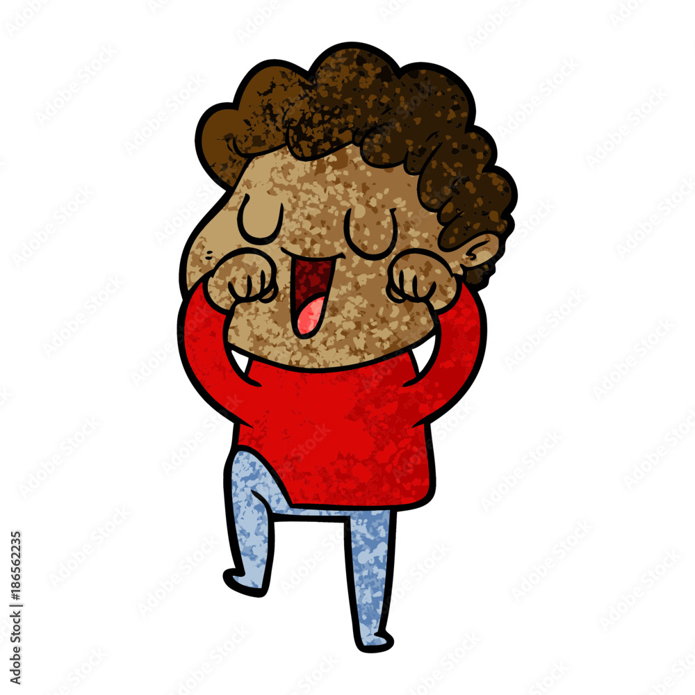 laughing cartoon man rubbign eyes