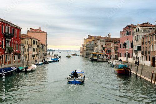 Canal with gondolas in Venice, Italy. Venice in winter time.