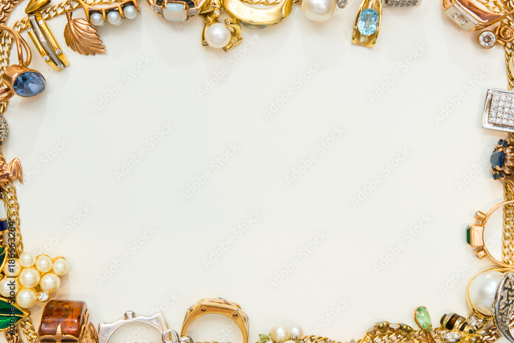 Fashion jewelry frame on white background Stock Photo | Adobe Stock