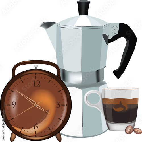 sveglia caffettiera e tazzina delcaffè