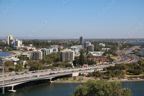 Freeway around Perth City at Swan River  Western Australia 