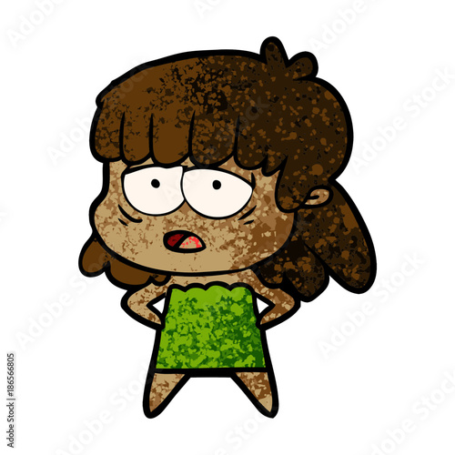 cartoon tired woman