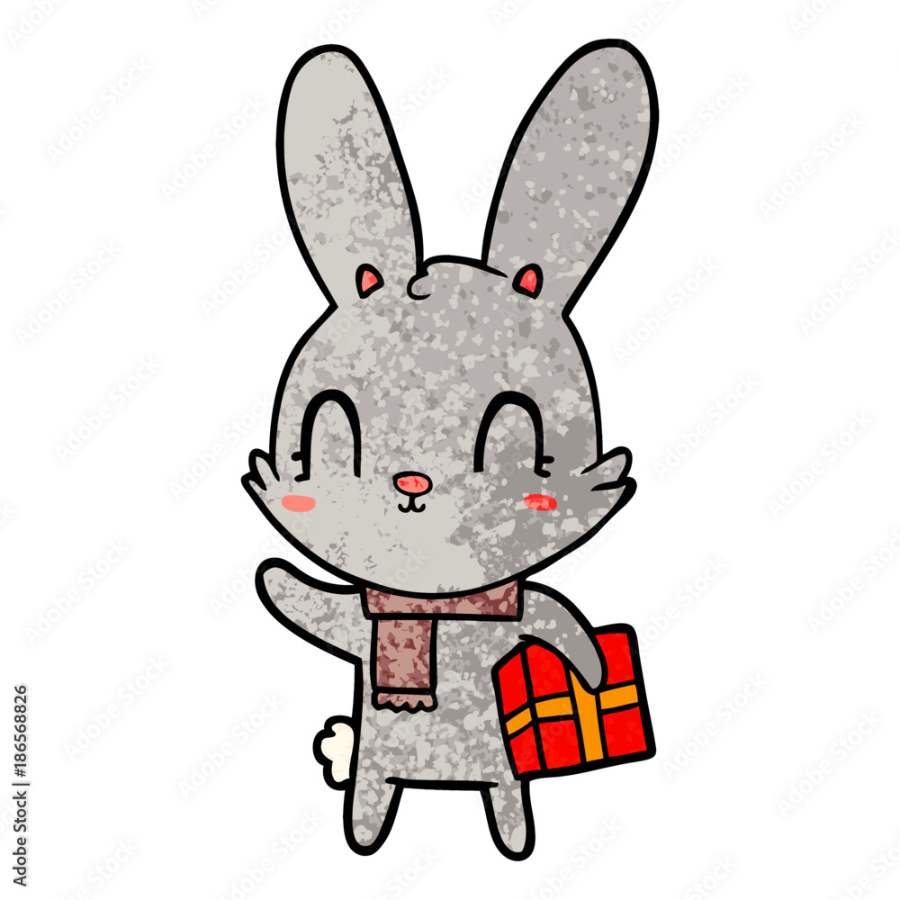 cute cartoon rabbit with christmas present cute cartoon rabbit with christmas present