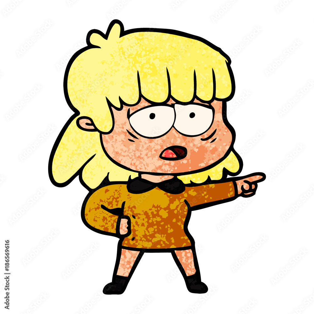 cartoon tired woman pointing
