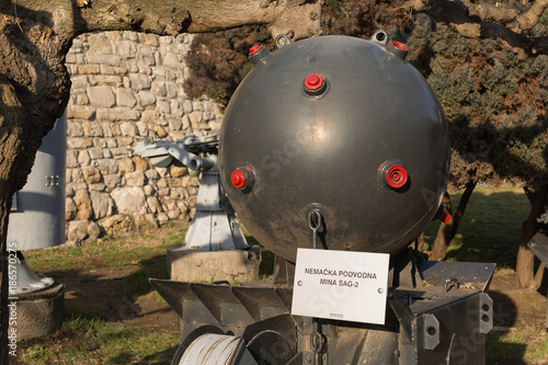 Belgrade, Serbia- January 27, 2016: Military museum in Belgrade with underwater mine . The Military Museum in Belgrade was founded in 1878.