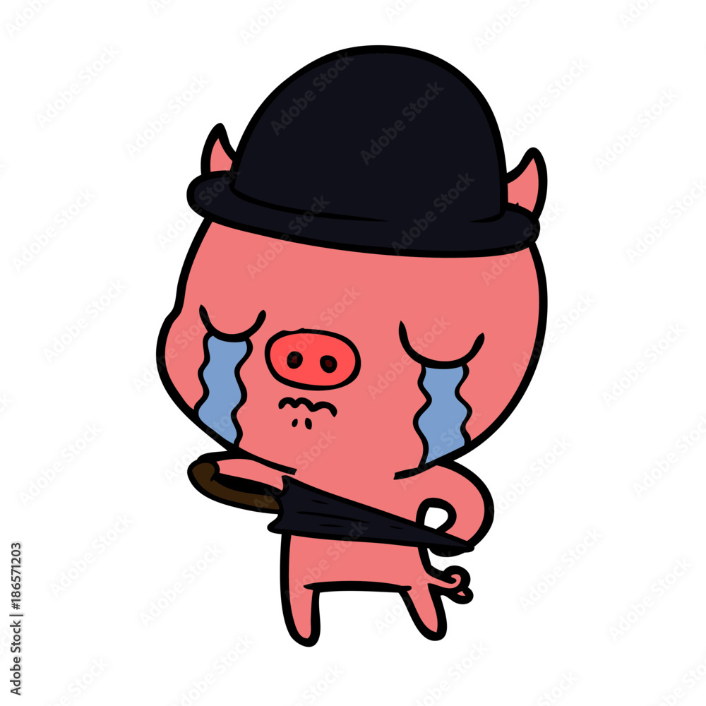 Fototapeta premium cartoon pig crying wearing business clothes