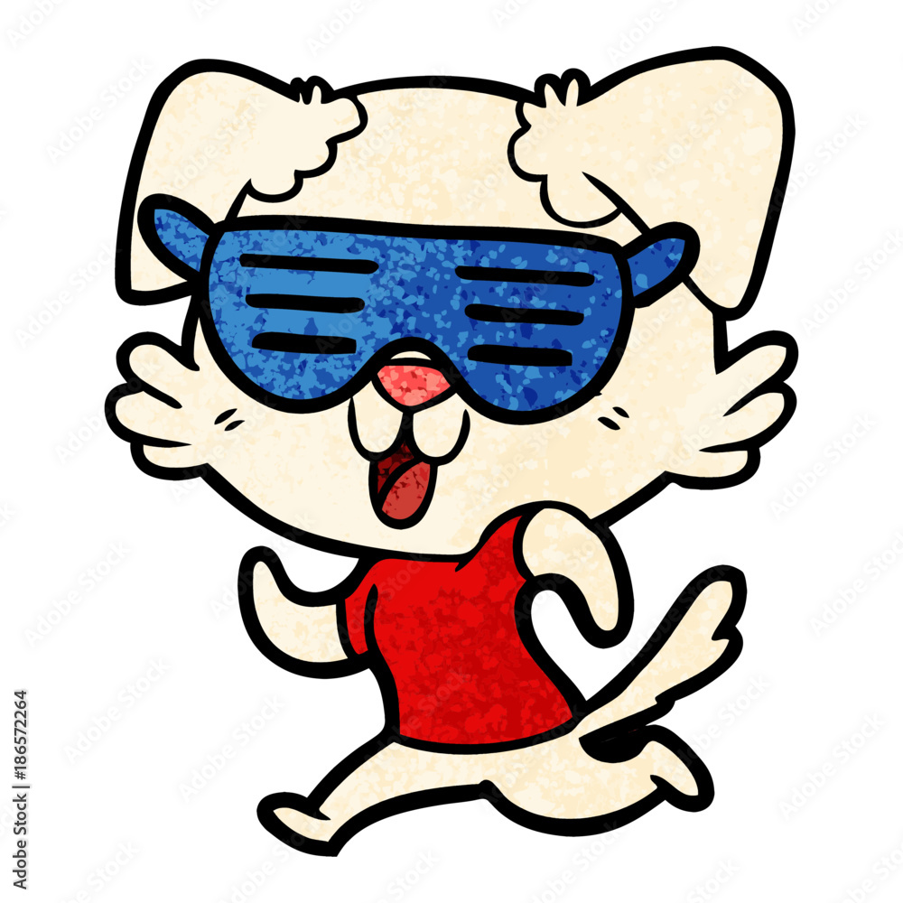 laughing cartoon dog jogging in cool shades